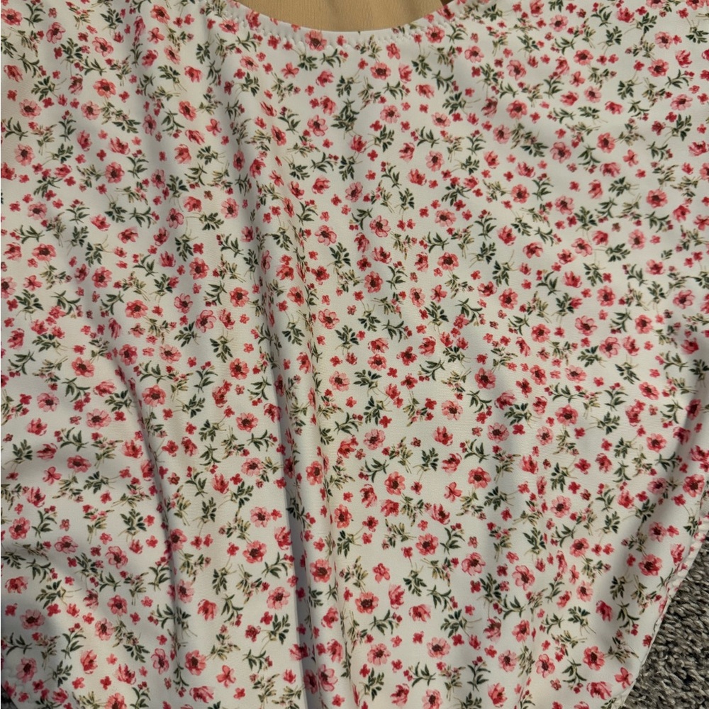 Old Navy White One-Piece Swimsuit with Pink Floral Print - Picture 4 of 4